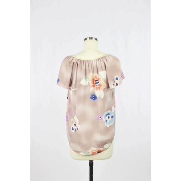 REBECCA TAYLOR Mauve Floral Print Silk Crepe V-Neck Blouse Top, Size 0 - Picture 3 of 11